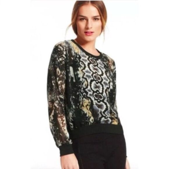 ✨CAbi Sweatshirt Python Print Sheer Chiffon Sz Medium Top✨ - Picture 1 of 8